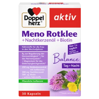Abbildung der Produktverpackung Doppelherz aktiv Meno Rotklee Frontansicht